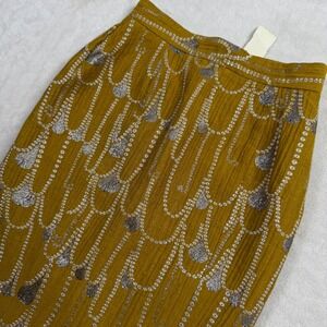 United Bamboo New York Mustard Yellow Metallic Silver Chandelier Pencil Skirt 4